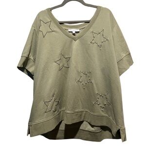 Jane and Delancey Olive Green Star Embroidered Top NWOT Size 2X